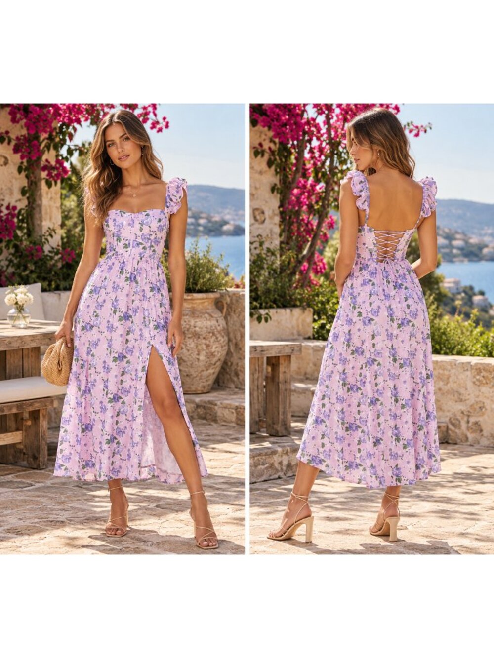 ASTR Wedelia Dress Pink Purple Floral Corset Adjustable Back Pockets Designer S
